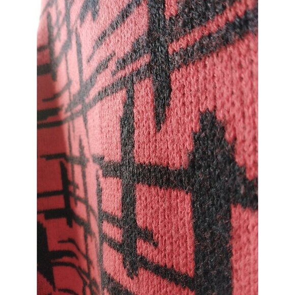 Vintage Sweater 80s Red Black Abstract Long Retro Nostalgia Slouchy - Picture 7 of 12